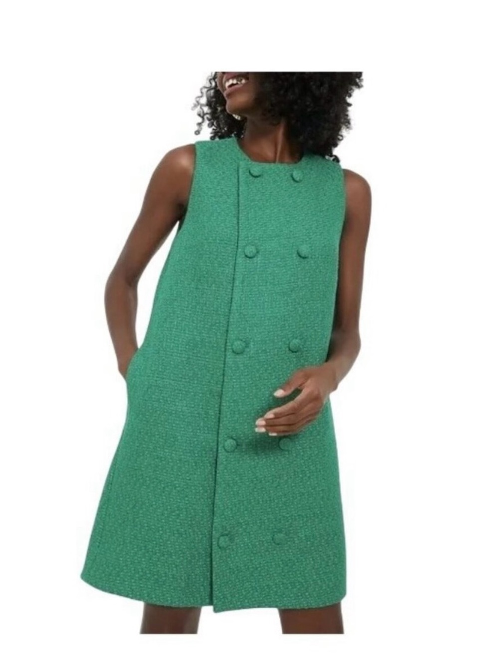 Pomander Place Emerald Green Double-Breasted Shift Dress